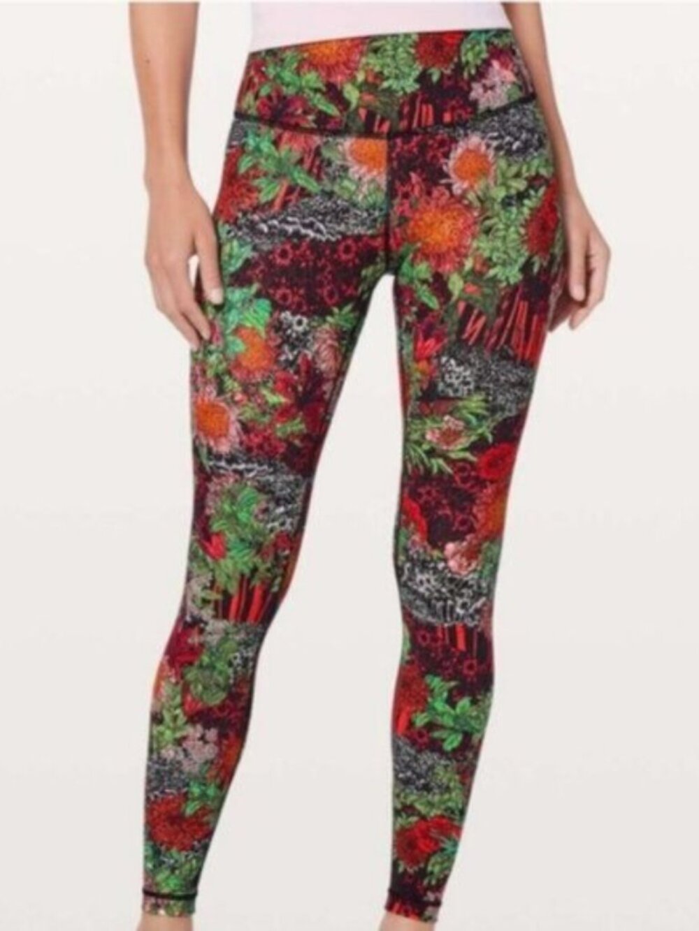 Lululemon Flower Print  wunder Under Hi Rise 28 Tight Leggins Sz 6